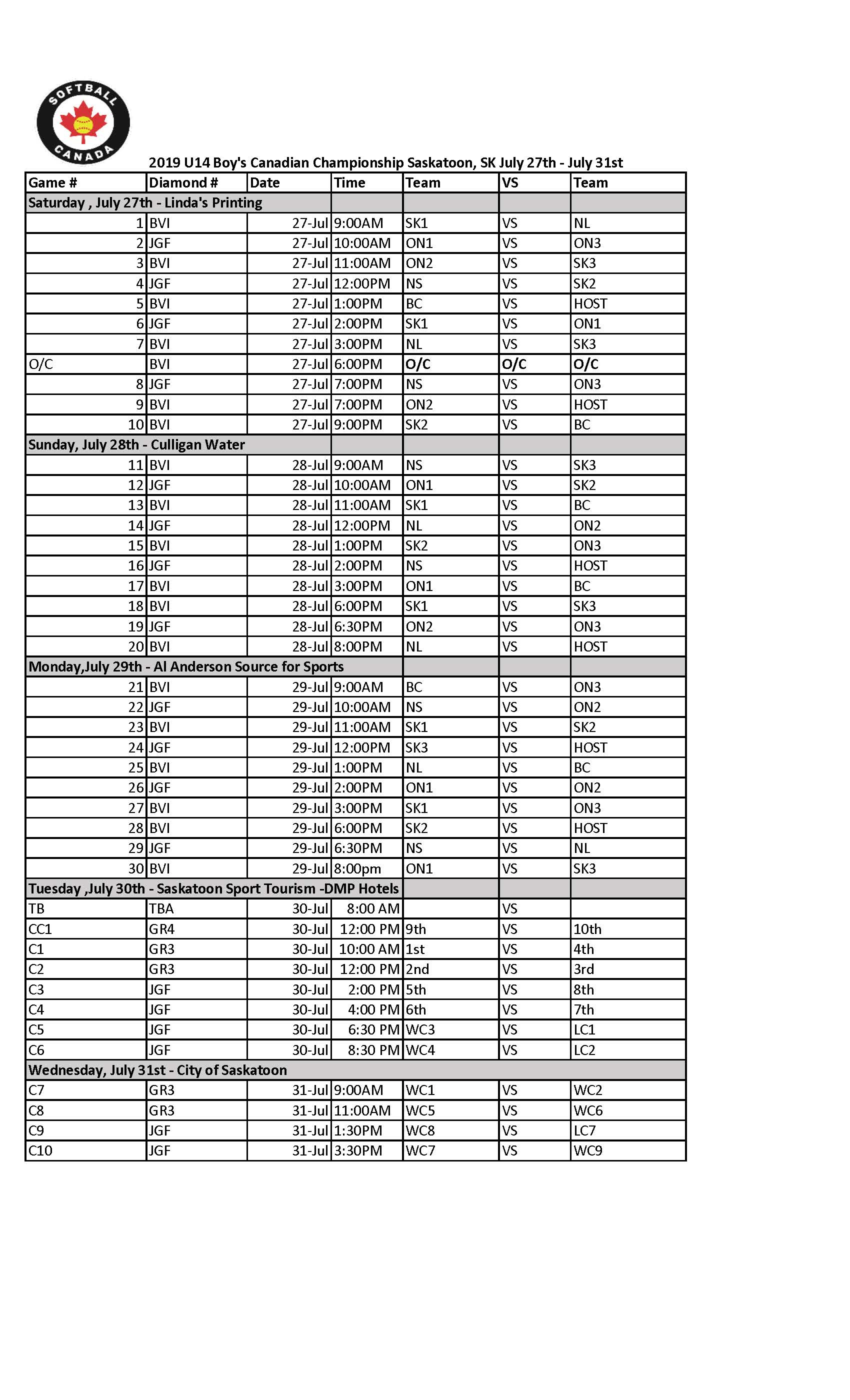 U 14 schedule 