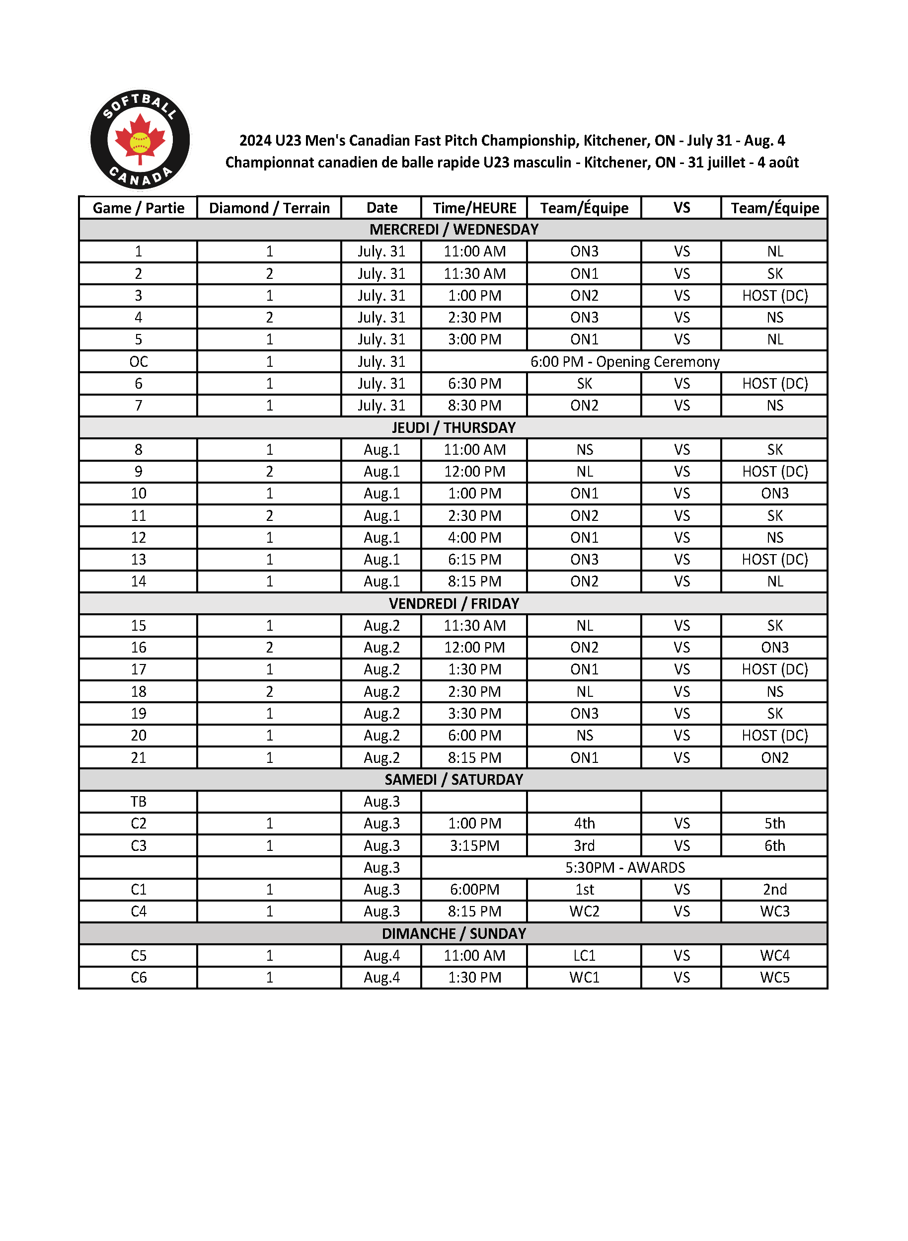 2024 U23 Men CC Schedule