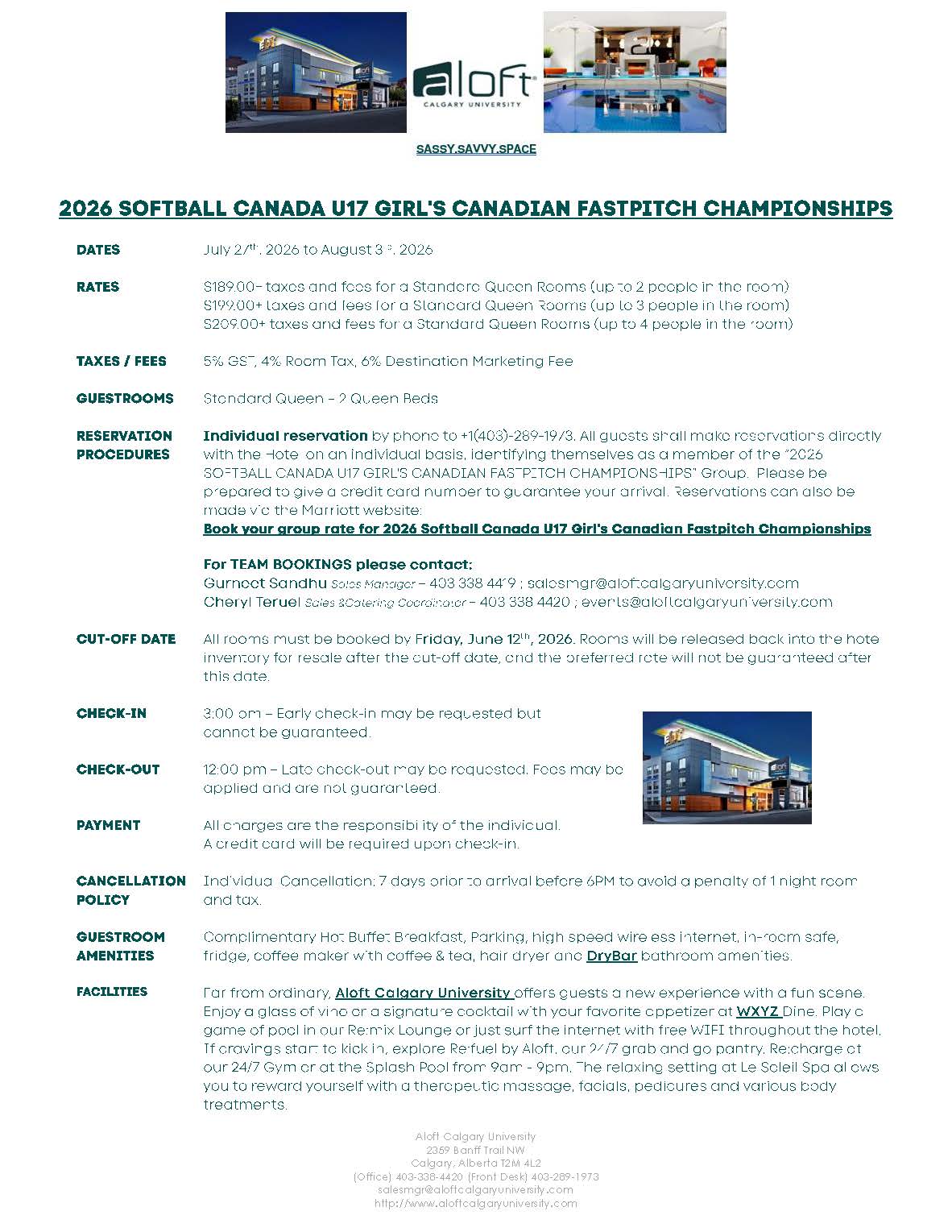 Aloft Calgary University Info Sheet